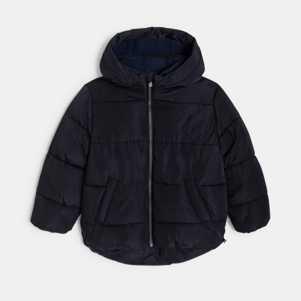 سترة منفوخة مبطنة طويلة بغطاء رأس باللون الأخضر للأولاد